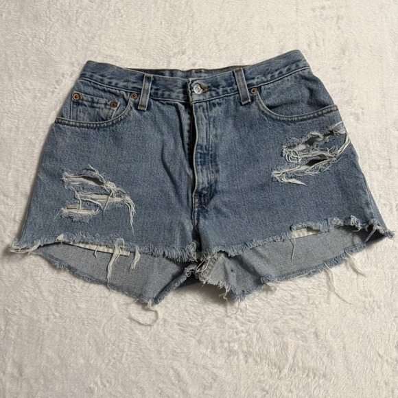 Levi's Pants - Levi's 550 Denim Shorts Women 8 Blue Distressed High Rise Raw Hem Cut Off Summer